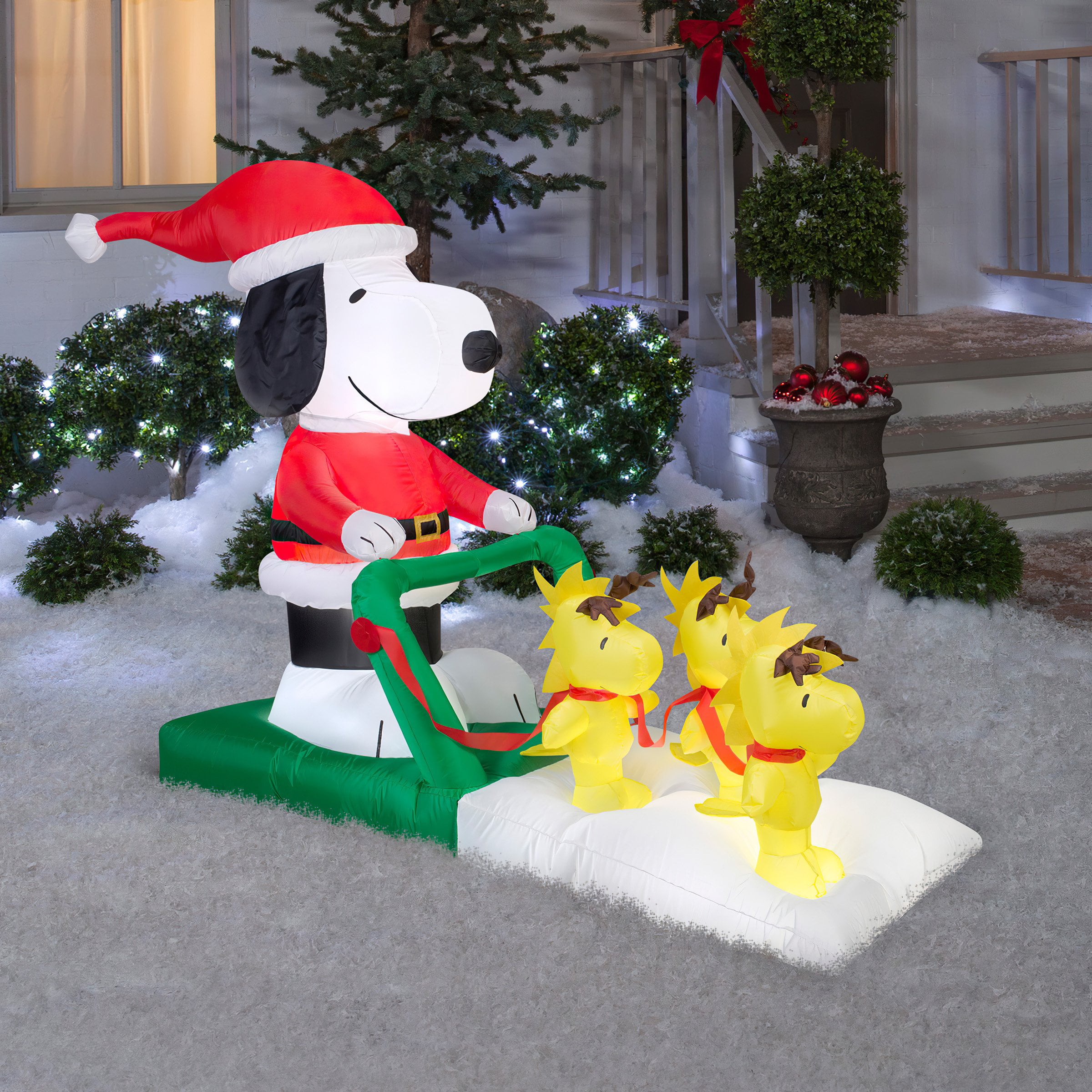 Peanuts Santa Snoopy On Sled With Woodstock Airblown Inflatable ...