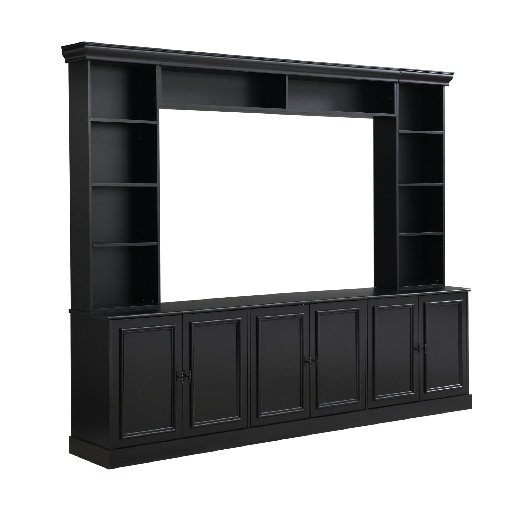 Minimalist Entertainment Wall Unit Set, 4-Piece TV Stand Set for TVs Up to 70'', Media Console Entertainment Center with Cabinets and Adjustable Shelves for Living Room, Black