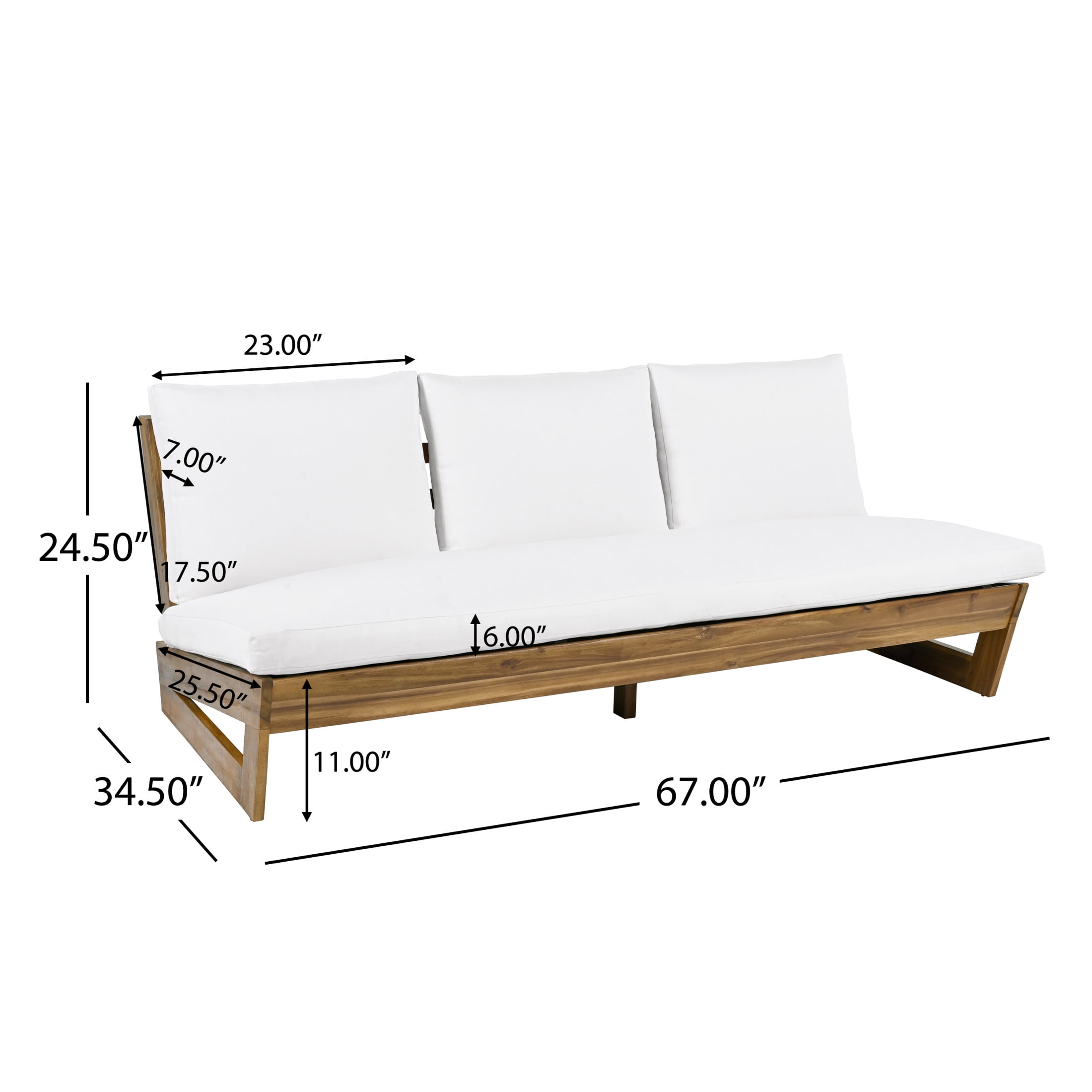 Christopher Knight Home Outdoor 3 Seater Sofa with Slatted Wood Frame and Cushions, Deep Seating, White