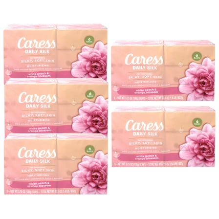 5 Pack - Caress Daily Silk Moisturizing Soap, White Peach & Orange Blossom, 3.75 oz 6 Bars