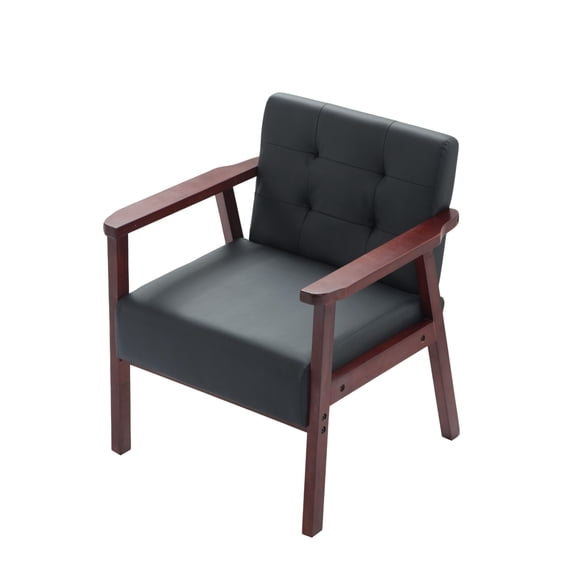 Wood Frame Accent Armchair Solid Wood Upholstered Armchair with Tufted Backrest Comfortable Side Chair for Living Room Bedroom Office