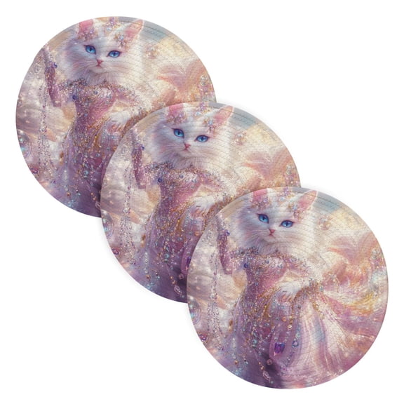 BZSMCE Mats for Pots,Pans Place Lovely White Cat Simple Style Pattern Pot Mats