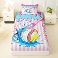thumbnail image 3 of Castle Fairy Sport Baseball Bat Print Twin Sheets 3pcs, Stripes Ice Cream Bedding, Pink Blue White,1 Fitted Sheet, 1 Flat Sheet and 1 Pillowcase, 3 of 6