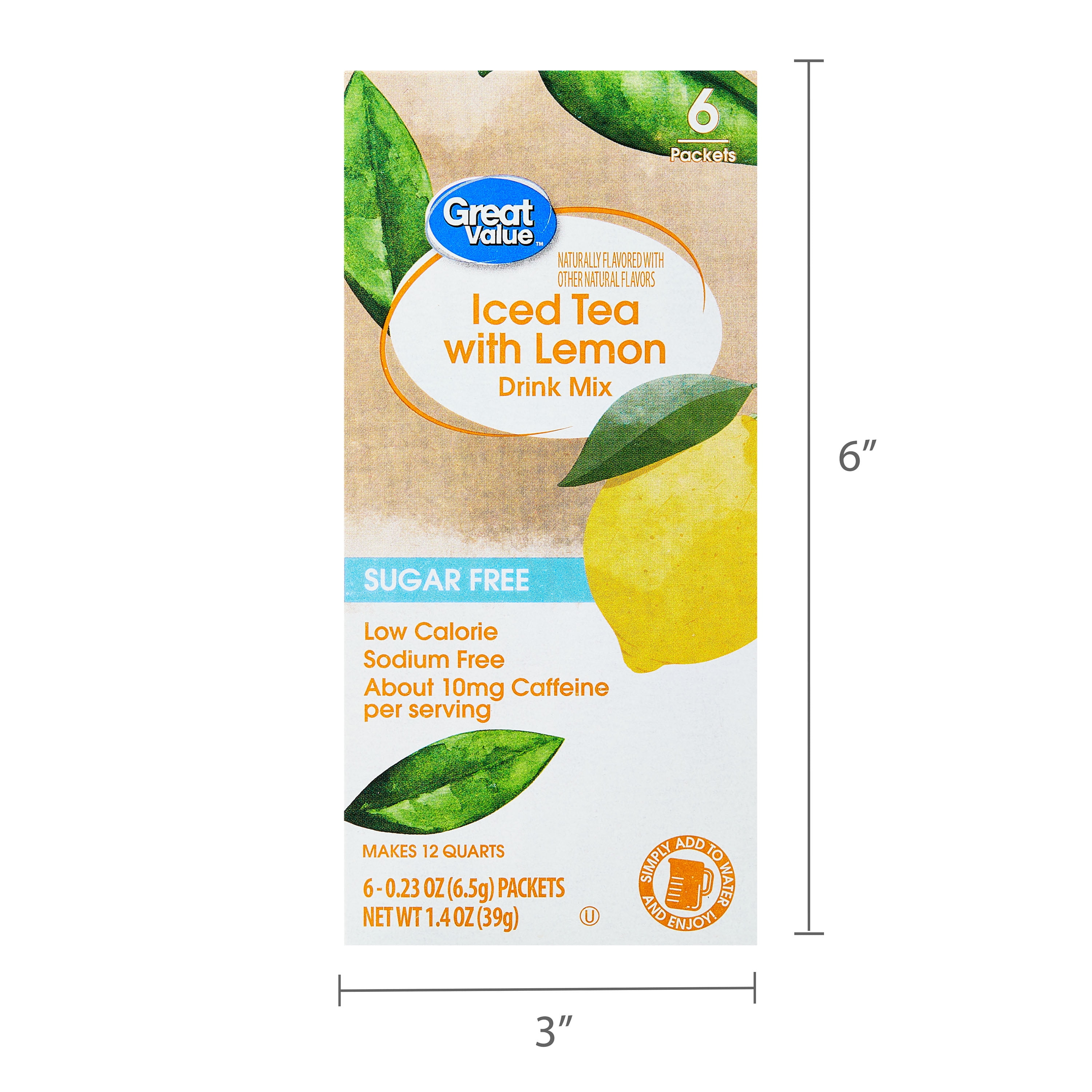 Great Value Iced Tea with Lemon Powdered Liquid Drink Mix, Sugar-Free, 0.23 oz, 6 Packets