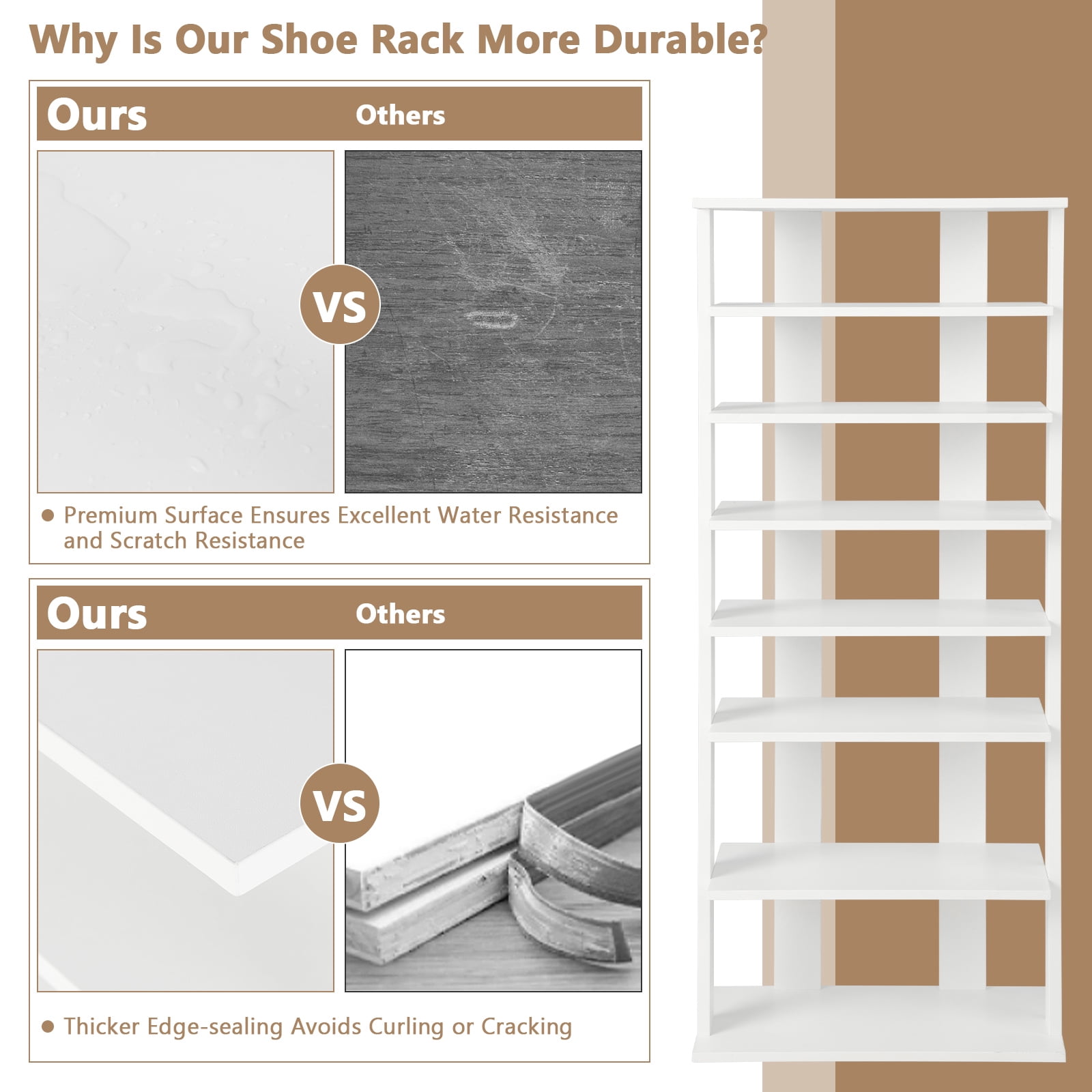 Patiojoy 7-Tier Double Rows Shoe Rack Vertical Wooden Shoe Storage Organizer patented White