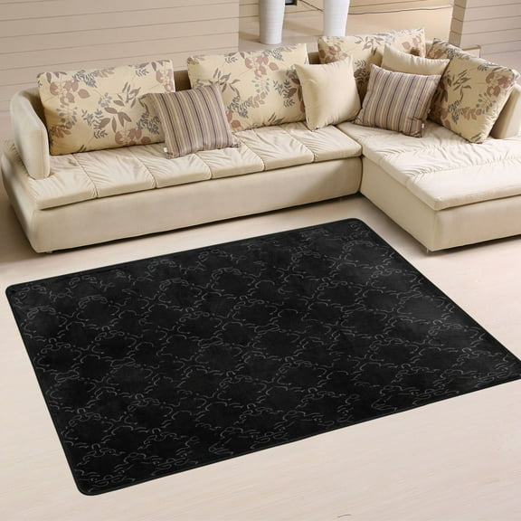 Black Decorative Pattern Soft Polyester Area Rug 36''x24'', Non Slip, Memory Foam, Water Absorbent