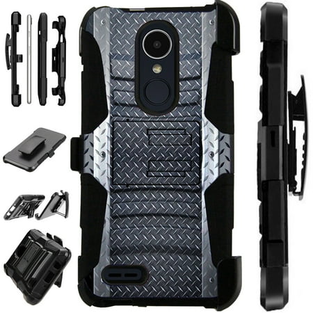 Lg Chocolate 3 Silicone For LG Rebel 4 | LG Rebel 3 Case Armor Hybrid Silicone Cover Stand LuxGuard Holster (Multi Black Crosshatch) ()