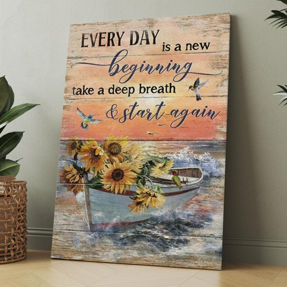 New Beginning Vintage Framed Canvas Wall Art, Christian Wall Decor for Office Living Room Bed Room, Inspirational Religious Wall Decor Gift