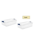 Sterilite 32 Quart Latch Box, Clear Plastic Storage Bin with Clear Lid, Blue ( pack of 2 )