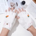 thumbnail image 4 of Guantes de invierno cálidos para mujer, con forro polar grueso, para estudiantes, para escribir, montar, tejidos, con dibujos animados, de medio dedo, 4 of 6