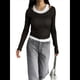 thumbnail image 2 of Camisetas de Larga con Cuello Redondo para Mujer, Informales, de Dos Piezas, Ajustadas, de Punto Acanalado, para Verano y Otoño. Negro M, 2 of 10