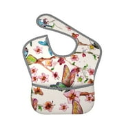 Bingfone Mess-Proof Baby Bib - Waterproof Bib For Baby Boy Or Girl With Food Catcher Pocket, Unisex-Watercolor Floral With Butterflies