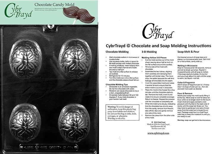Cybrtrayd M197 The Brain Chocolate Candy Mold with Exclusive Cybrtrayd Copyrighted Chocolate Molding Instructions