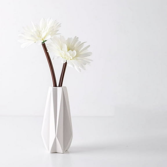 Ikebana Vase Bud Flower Arrangement Hydroponics Ceramic Decorative Vase，Artificial Flower(White)