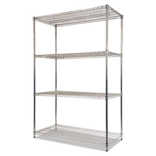 Industrial Heavy-Duty Wire Shelving Starter Kit, 4-Shelf, 48w X 24d X 72h,silver
