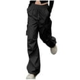 thumbnail image 2 of Women Work Pants Women New Pants Sense Of Casual Sports Pants Drawstring Cargo Pants Wide-leg Style Multiple Pockets High Waisted Black M, 2 of 5