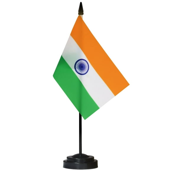 ANLEY India Deluxe Desk Flag Set - 6 in x 4 in Miniature Indian Desktop Flag