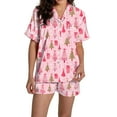 thumbnail image 1 of Pyjama Femme Graphique Imprimé Satin Mignon Vêtements de Nuit Boutons Manches Courtes Hauts Shorts Ensembles, 1 of 5