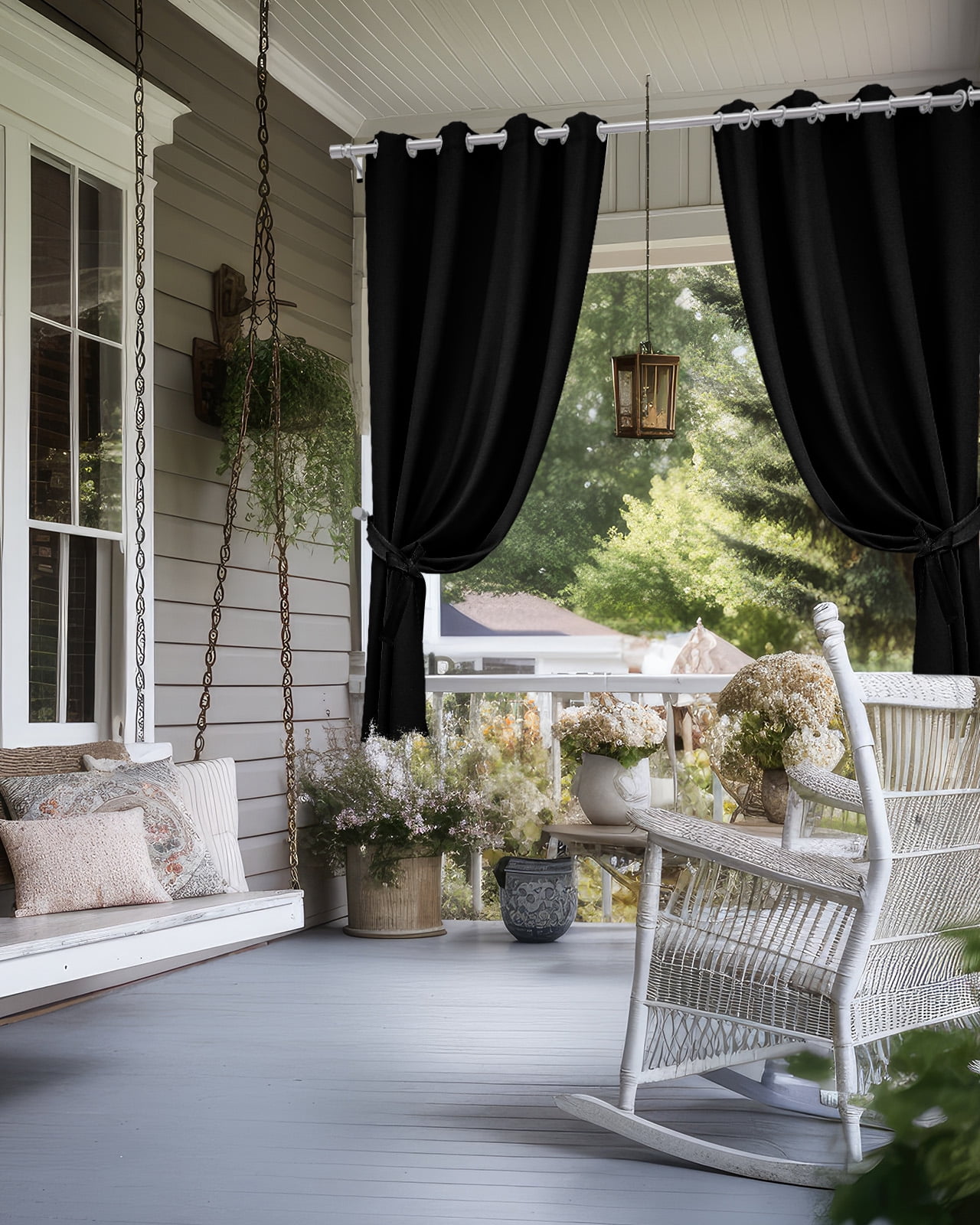 Outdoor Curtains for Patio, Black Solid, Waterproof Blackout Outside Curtain for Porch/Pergola/Gazebo, Pure Color Thermal Insulated Drapes for Cabana, 1 Panel, 54 x 108 Inch