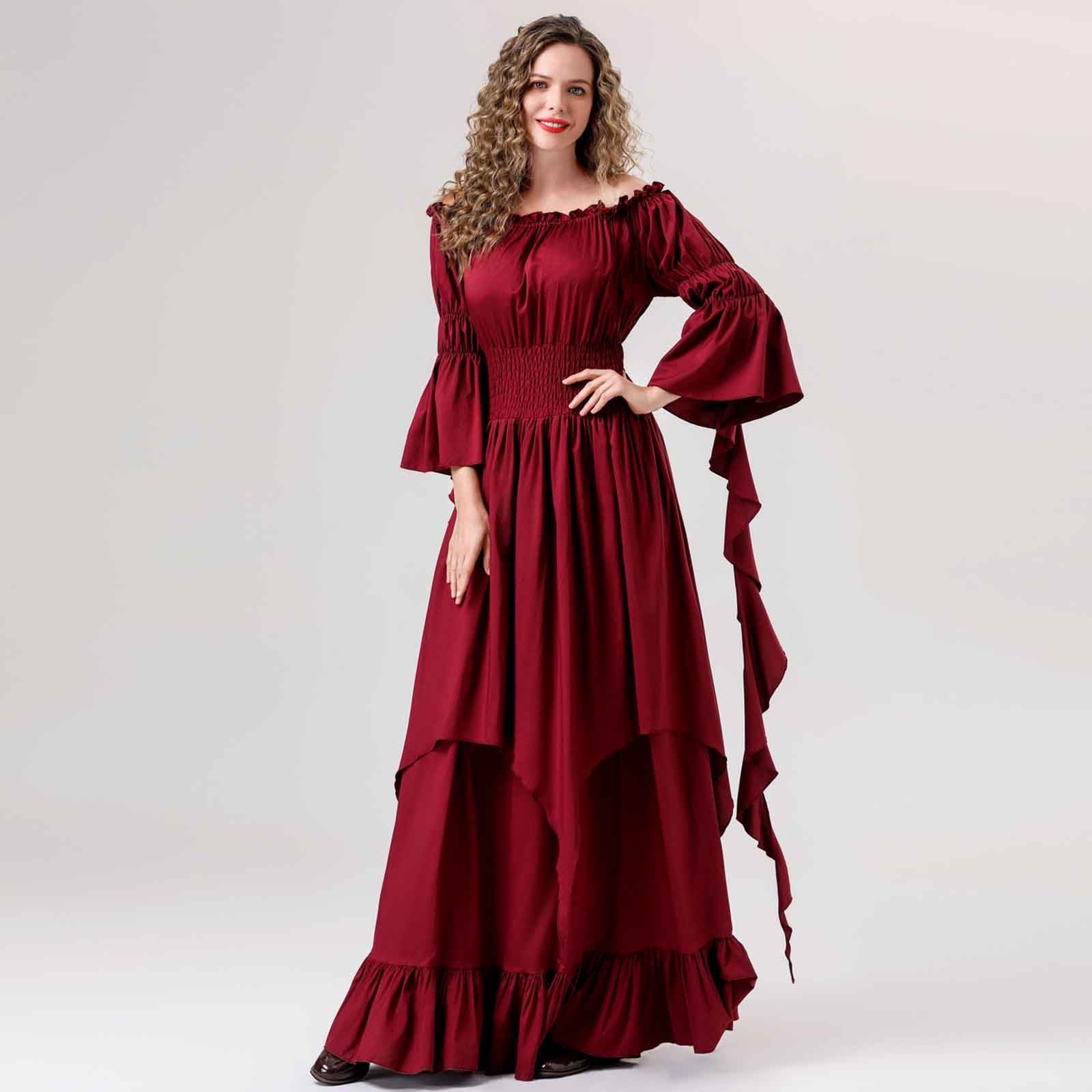 Country Formal Western Dresses Jonrryin Victorian Renaissance Dress  Medieval Costume Women Gothic Accessories Flared Sleeve High