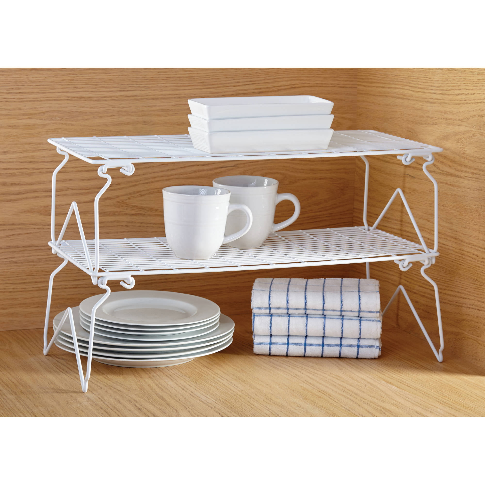 image: Mainstays Long Stacking Wire Shelf, White