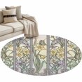 thumbnail image 2 of Butterflies Flowers Round Area Rug 4ft, Vintage Geometric Colorful Glass Floral Washable Non-Slip Circle Rugs for Bedroom Living Room Kitchen, Soft Non Shedding Circle Carpet for Dining Room Dorm, 2 of 9
