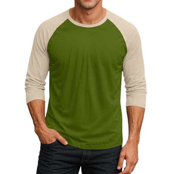 Men's 3/4 Sleeve Crew Neck Soft Shirt,Casual Mens Raglan Block Tshirts,1 Pack Green XL