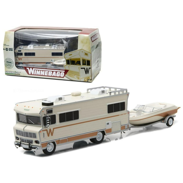 1973 Winnebago Chieftain RV with Boat and Boat Trailer 1/64