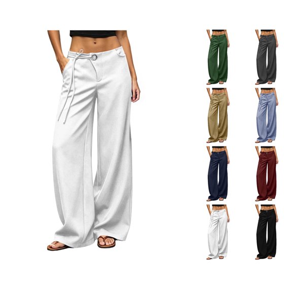Nugftut Wide Leg Pants for Women Going Out Pants with Pockets Casual Slacks Trousers