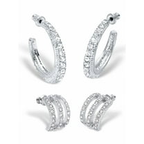 PalmBeach Jewelry Round Crystal Silvertone 2-Pair Hoop Earring Set (1/2" - 1 1/8")