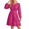 thumbnail image 3 of SDNall Knee Length Dress, Womens Dress Shoes, Floral Embroidered Dress, Womens V-Neck Hollowed Eyelets Embroidered Pleated Long Sleeved Dress Long Sleeved V-Neck Knee Length Dress, 3 of 3