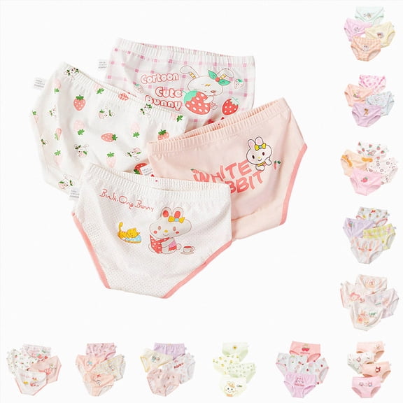 Splozh Toddler Training Underwear Girls 4 Piece Cute Seamless Panties, Soft Breathable Cotton Potty Training Pants Summer Underwear Pink,2-4 Years