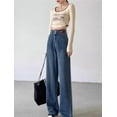 thumbnail image 2 of Street retro color blocked high waisted wide leg jeans for women in spring, autumn and winter, loose and slimming straight leg pants for mopping the floor, 2 of 4