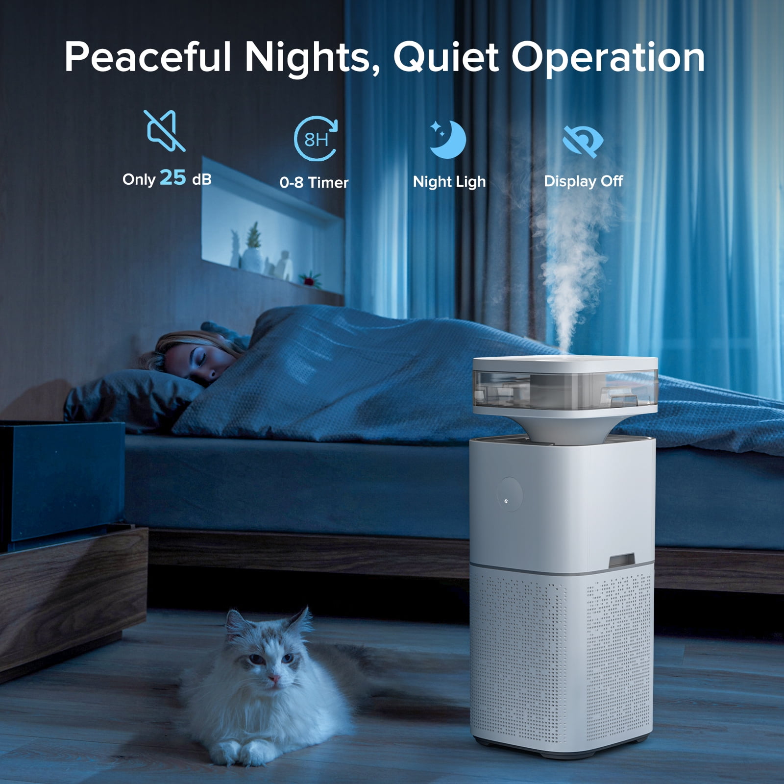KISSAIR 2-in-1 Air Purifier and Humidifier Combo(CARB), H13 True HEPA Filter, Air Cleaners for Home/Office/Large Rooms(2676 Sq.ft), 99.97% Removal for Dust/Smoke/Pet Hair