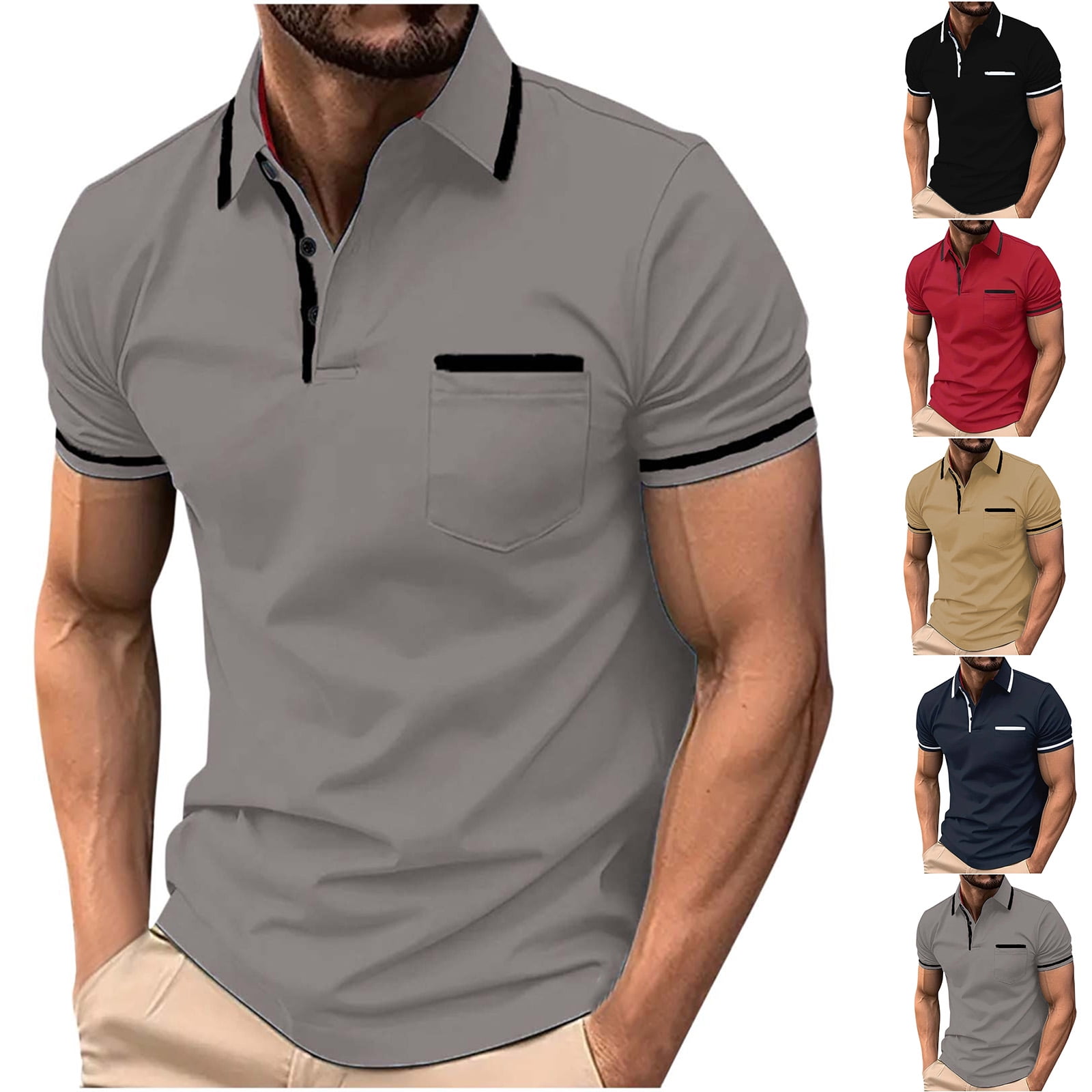 Vetsdori Mens Polo Summer Shirts Short sleeve with Pocket, Big and Tall Plain Pullover Collared Casual Outdoor Shirts for Men