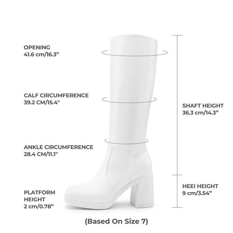 BURUDANI Women Platform Gogo Knee-High Boots Square Toe Chunky