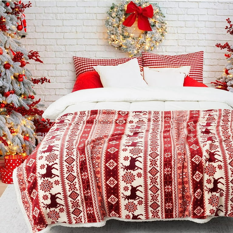 inhand Christmas Blankets and Throws Holiday Throw Blanket for Couch Soft Christmas Snow Moose Fleece Sherpa Throw Blanket Thick Winter Warm Cozy Flannel Deer Blanket 60X80 Inches Red Walmart