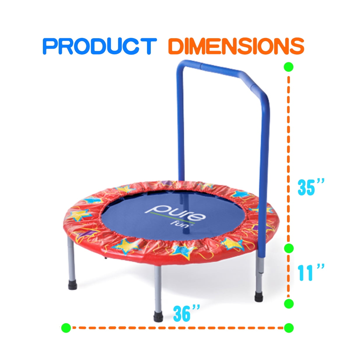 36-Inch Round Mini Trampoline for Kids – Indoor Bounce Playmat with N-Shaped Handle, Steel Frame & PVC Cover – Safe Exercise for Toddlers (Colorful)