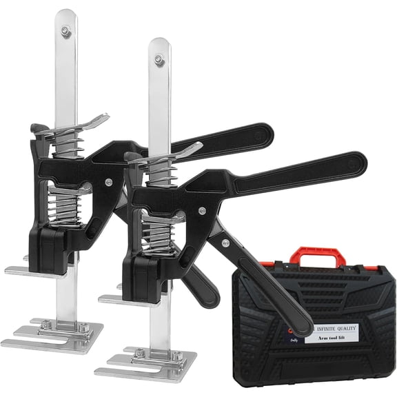Labor Saving Handle 12" Lever Tool Lifts 2pcs, Wall Tile Locator, Multifunctional Lift Height Adjuster, Door Panel, Lifting Cabinet Jack, Lifts 6.69" Holds 330 lbs (Kinggang Black Tool Box)