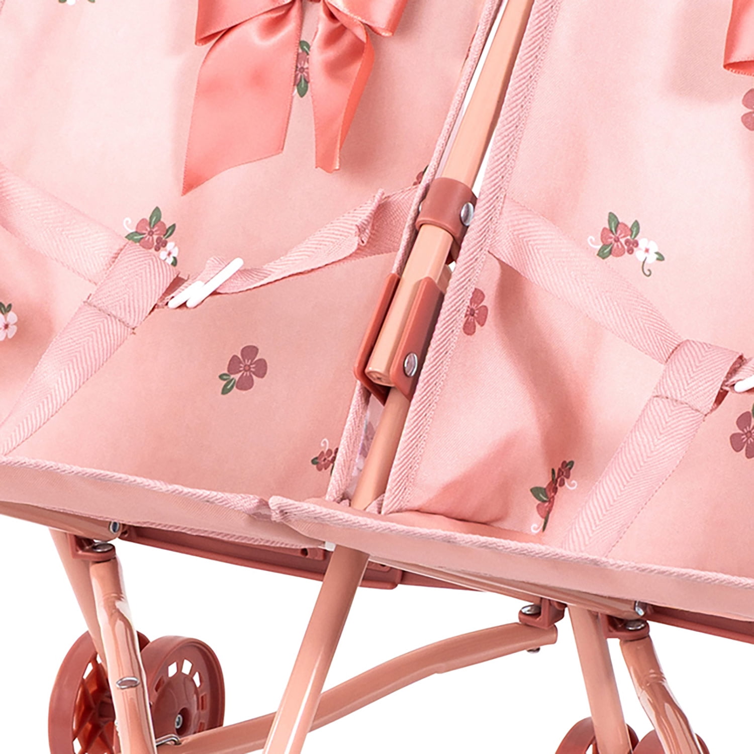 Bayer Design: Doll Twin Buggy - Pink & Flowers - Umbrella Push Stroller, Foldable, Side-By-Side Seats, Roleplay Toy Fits 18" Dolls, Kid-Toddler 18mo+