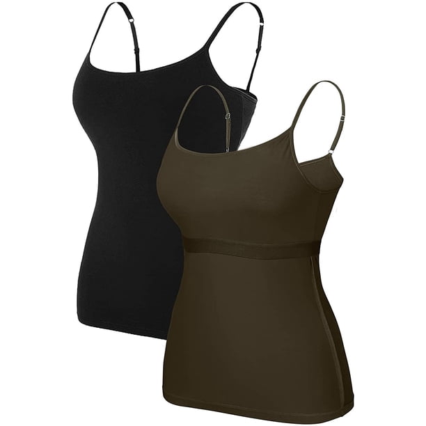 Cami Correa de espagueti ajustable para mujer construida en sujetador camisetas sin mangas 2 Pack Size T 2XL