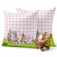 thumbnail image 3 of Easter Decorative Throw Pillow Covers 20x20 Inch Set of 2 Easter Eggs Bunny Home Decor Pillow Cases for Couch, Pink Plaid Rabbit Flower Leaves Cushion Case for Living Room Bedroom Bed Car Chair, 3 of 9