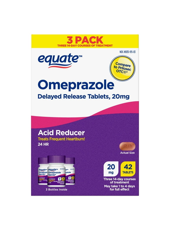 Equate Omeprazole Delayed Release Tablets 20 mg, Acid Reducer, Frequent Heartburn, 42 Count