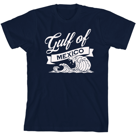 Gulf of Mexico Black and White Wave Youth Navy Blue Crew Neck Short Sleeve Tee-Medium