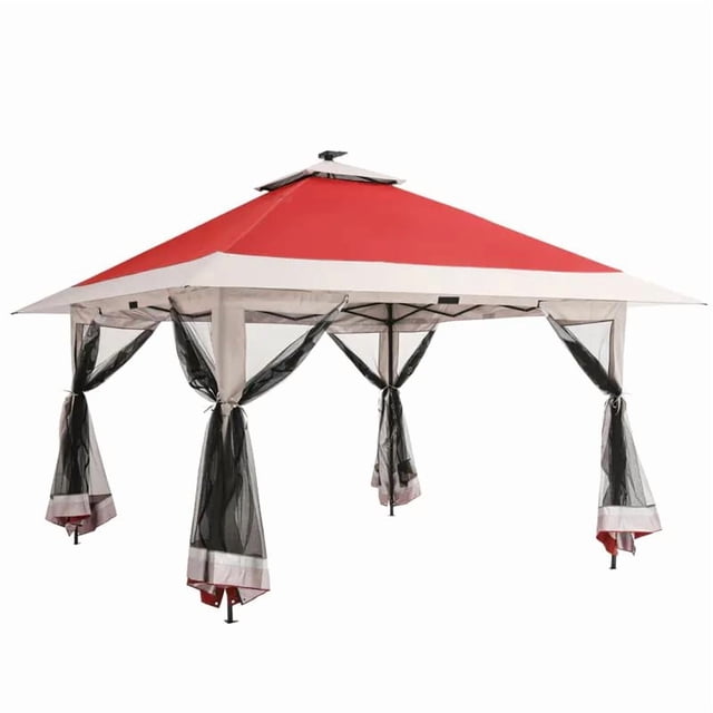 Installation Facile Abri de Jardin Extérieure Escamotable 12 X 12 Pi avec Moustiquaire – Résistant aux Intempéries – Sac de Rangement à Roulettes et 4 Sacs de Sable – Idéal pour Patio, Cour Arrière, Fêtes et BBQ – Vert/bleu Marine