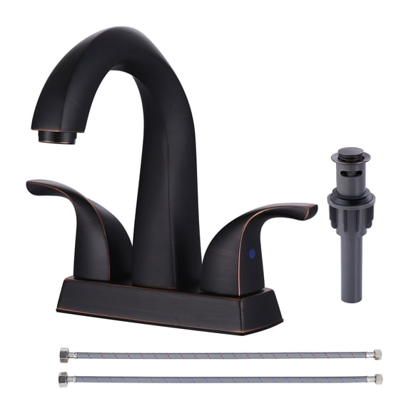 Wowow 4 in. Centerset Double Handle High Arc Bathroom Faucet with Pop Up Drain in Oil Rubbed Bronze