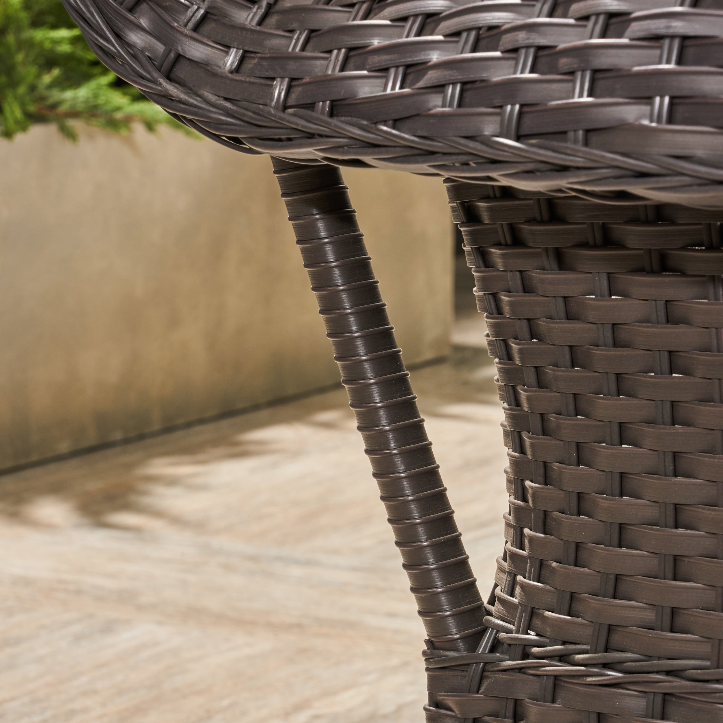 O'Neal Outdoor 5 Piece Swivel Wicker Club Chair Set with cushions and Round Fire Pit, Dark Brown, Beige, Dark Gray