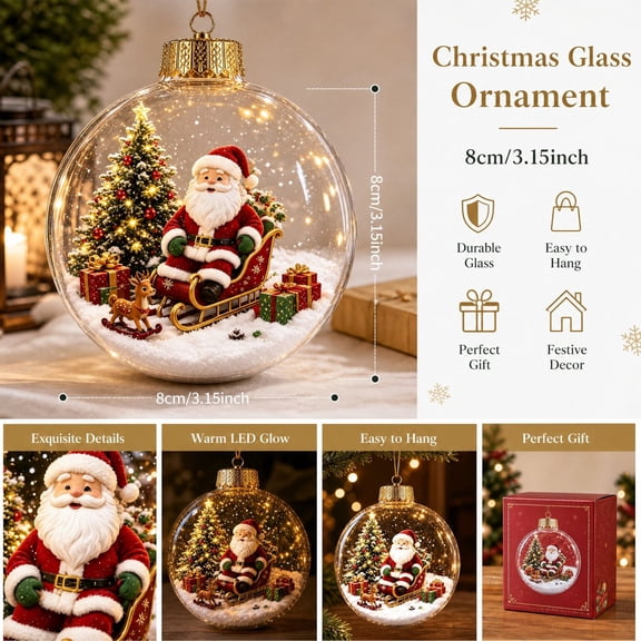 Christmas Clear Ornament Ball Mini Christmas Scene Inside Bauble Santa Snowman Gingerbread House Hanging Ornament For