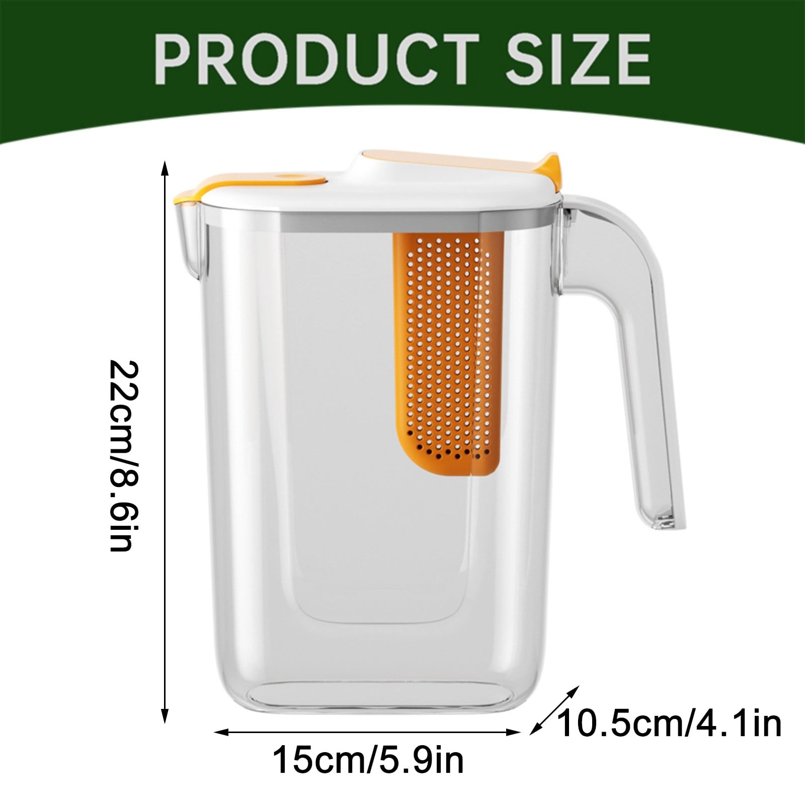 Piwvid 72oz Plastic Pitcher with Lid, 0.57 Gallons 2.2 Litre BPA-Free Carafe for Hot and Cold Lemonade Juice Iced Tea, Fridge Water Jug with Filter