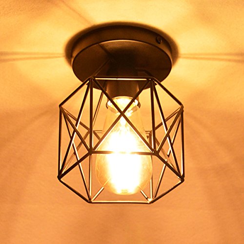 Lysed E26 E27 Retro Black Industrial Light Fixture,Vintage Flush Mount Ceiling Light,Mini Metal Rustic Ceiling Lamp for Porch Hallway,Kitchen,Stairway